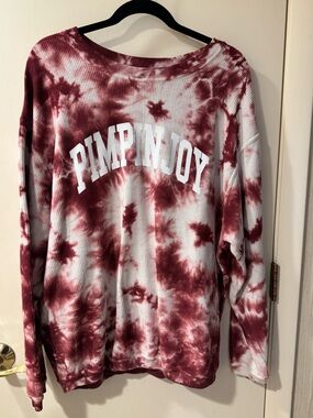 PIMP N JOY Burgundy Tie-Dye Ribbed Sweatshirt